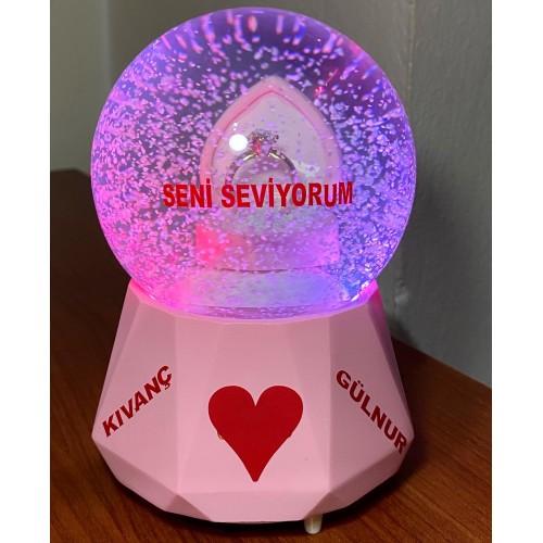 Kişiye Özel Büyük Boy Tek Taş Yüzüklü Kar Küresi