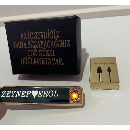 Kişiye Özel Kutulu ve Usb Sarjlı Mavi Renk Çakmak